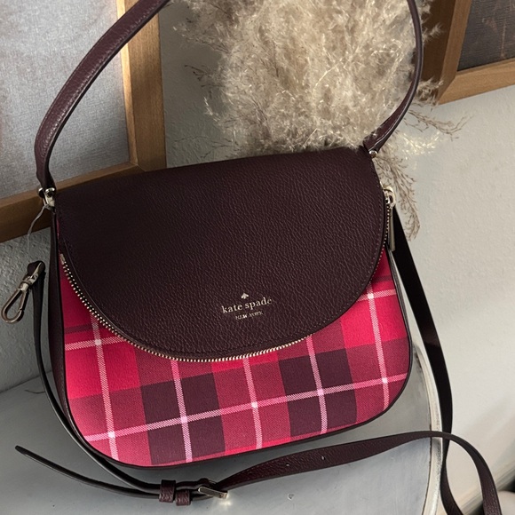 kate spade Handbags - Kate Spade EUC Dark Red and Pink Checkered Crossbody Bag